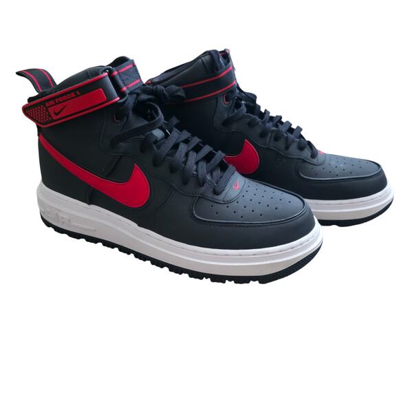 Nike Air Force 1 Boot Black University Red High Top Sneakers Men Sz 12.5 DA0418 - Picture 1 of 16